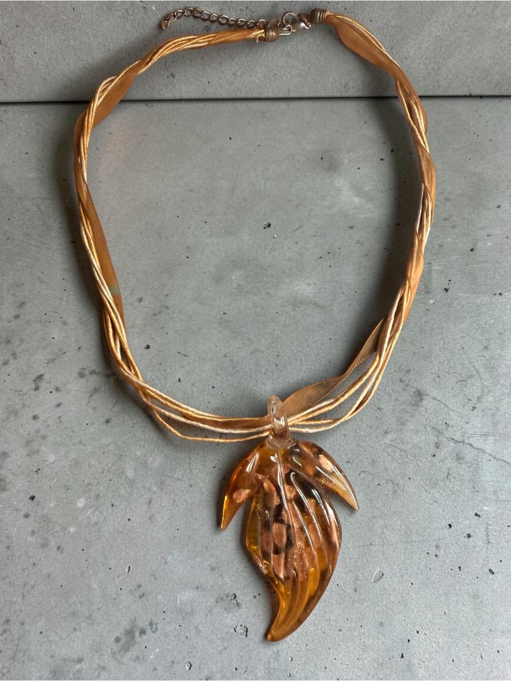 Amber Leaf Glass Pendant Necklace - Women Jewelry
